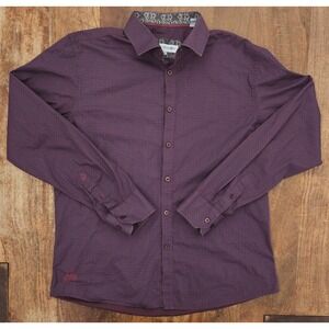 John Lennon Button Up Shirt Mens Large Purple Long Sleeve 100% Cotton Peace